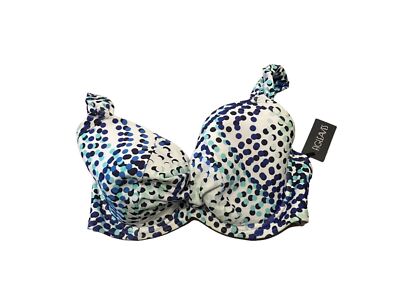 BNWT Figleaves swim Rip Tide White Blue Spots Plunge bikini top uk size 32DD