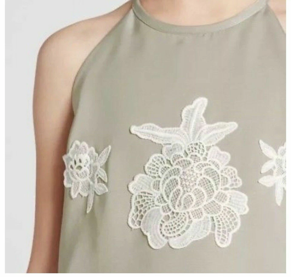 NUEVO CON ETIQUETAS VESTIDO HALTER VICTORIA BECKHAM x Target niñas verde salvia apliques de flores talla L Foto 3 de 4