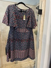 New Nwt Suzanne Betro  Print Flutter Short Sleeve  Dress Size 1X Red White Blue
