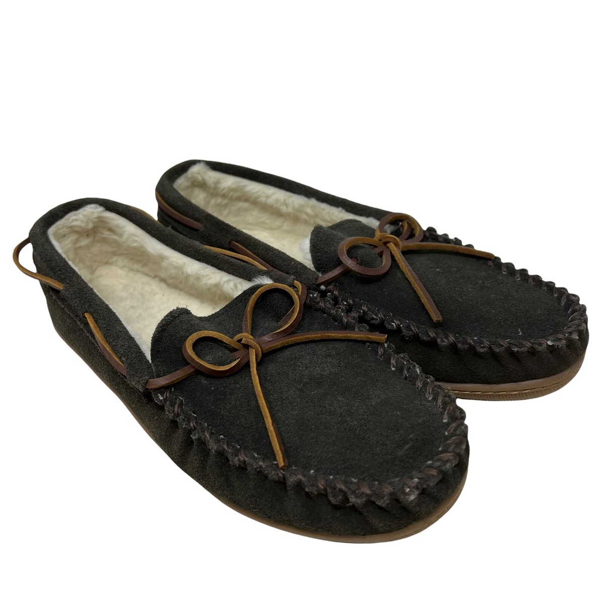 J Crew Sewn Moccasins Leather Slippers Shearling Lined House Shoes Men's