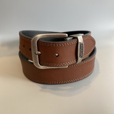 Dickies Brown 38'' Leather Belt Wide 1.25'' Solid Logo Buckle Very Good Condition