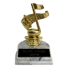 Piano Award Trophy 1997-1998 Plastic Gold Tone Note and Musical Lines