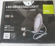 Torchstar Nickel Finish 10.5W 4" Ultra-Thin LED Recessed Light, 4000K(6 Pack)