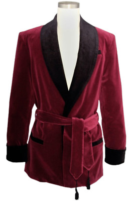 Samt weinrot Smoking Jacke stilvoll Morgenmantel Robe de Chambre Blazer Mantel
