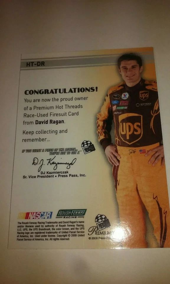 David Ragan Autographed Race Used Fire Suit Rookie Premium 2009 Press Pass Card - Image 4 of 4
