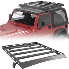 Black Steel Roof Cargo Rack W Led Light For 1997-2006 Jeep Wrangler Tj Hardtop