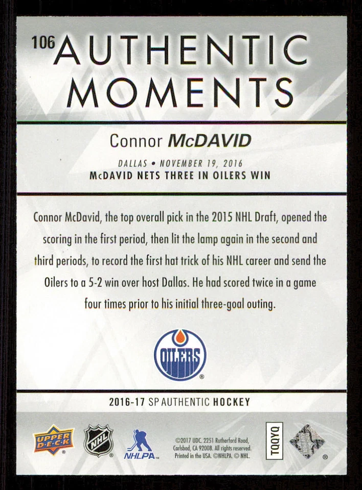 2016-17 SP Authentic #106 Connor McDavid AM - Image 2 of 2