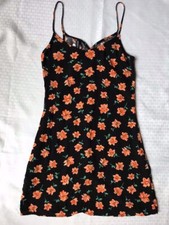 Women Dress Black w/Floral V Neck,  bottoms front, Sleeveless Casual