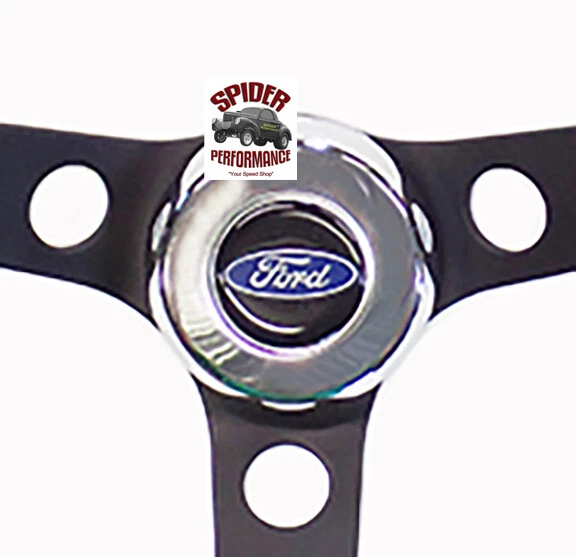 1961-1964 Ford F100 F250 F350 steering wheel BLUE OVAL 14 1/2" CLASSIC BLACK - Image 3 of 4
