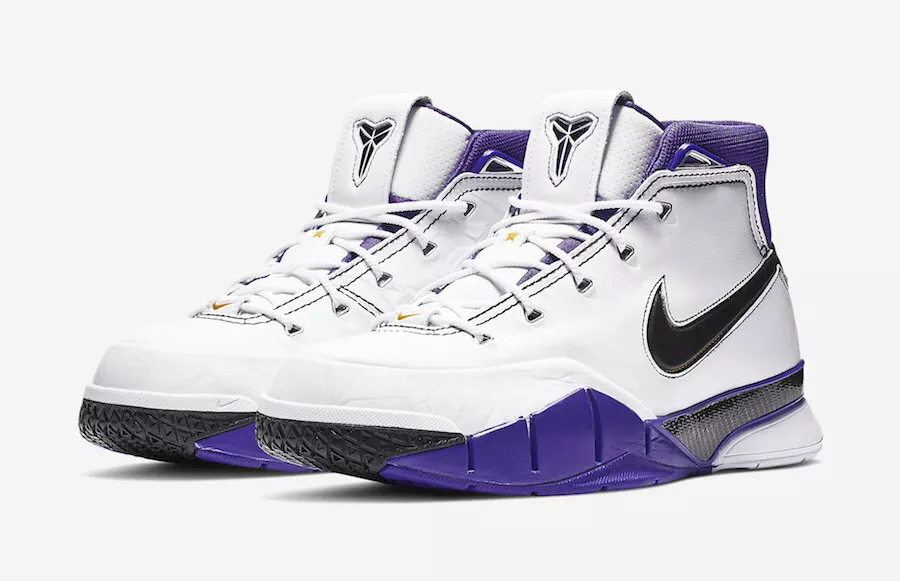 Nike MEN'S Kobe 1 Protro White Black Court Purple SIZE 9.5 81 POINTS LAKERS NEW