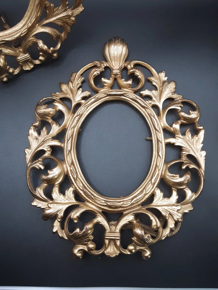 2 cuadros antiguos victorianos de pie enmarcados oro dorado hierro fundido hojas ornamentadas Foto 4 de 4