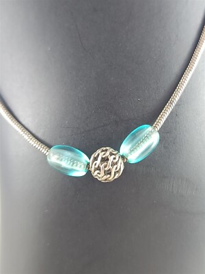 Vintage Sterlingsilber blaue Perlen Armband oder Fußkettchen 10'' - 2,4 Gramm
