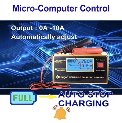 Etrogo 12V 24V Intelligentes Autobatterieladegerät 10A LCD Display Impuls Reparatur UK