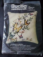 Bucilla Needlecraft 16" Pillow Kit Windswept Butterflies Complete Open Pack Vtg