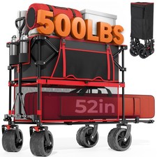 400L Large Capacity Folding Double Decker Wagon with Brakes 50" Extra Long Cart