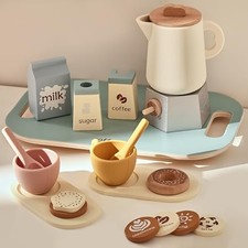 EERKEOD for Kids Wooden Tea Sets for Toddler Girl Toys Pretend Tea Party Set