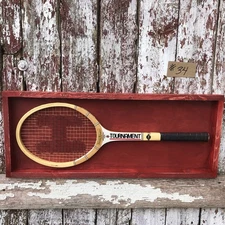 Wood Tennis Racket Tournament Vintage Racquet Mounted On Wood Red Stain #34