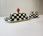 Vintage MacKenzie-Childs Courtly Check Butter Dish & Salt Pepper 3Pc Lot NR — photo 1