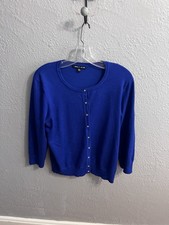 Cable  Gauge Cardigan Size XL Blue Button Up 3/4 Sleeve Women