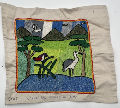 Embroidered Artwork Wall Hanging or Decorative Panel Landscape Scene Crane Birds
