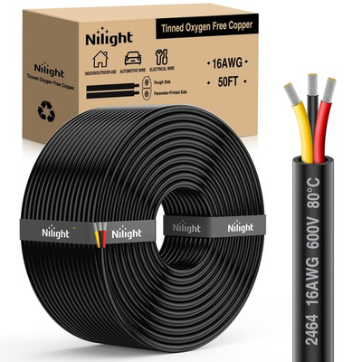 #ad Nilight Electrical Wire 50FT 16 Gauge 3 Conductor Tinned Oxygen Free Copper $36.99