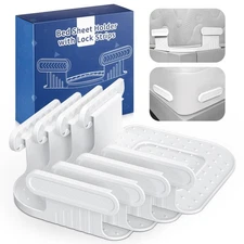Bed Lock Sheet Holders Fit All Size, New Upgrade 4 PCS, White 