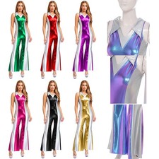Womens Jumpsuit V Neck Rompers Sequin Bodysuit Fancy Dress Costume Outfits Rave