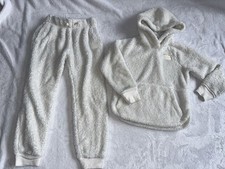 Abercrombie Kids White Fleece Jogger Set Hoody 5/6 Pants 7/8 Girls