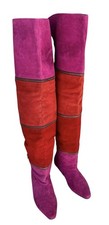 VTG 80s Women s OTK Tall Tiered Multi Color Suede Leather Boots 7.5 Retro boho