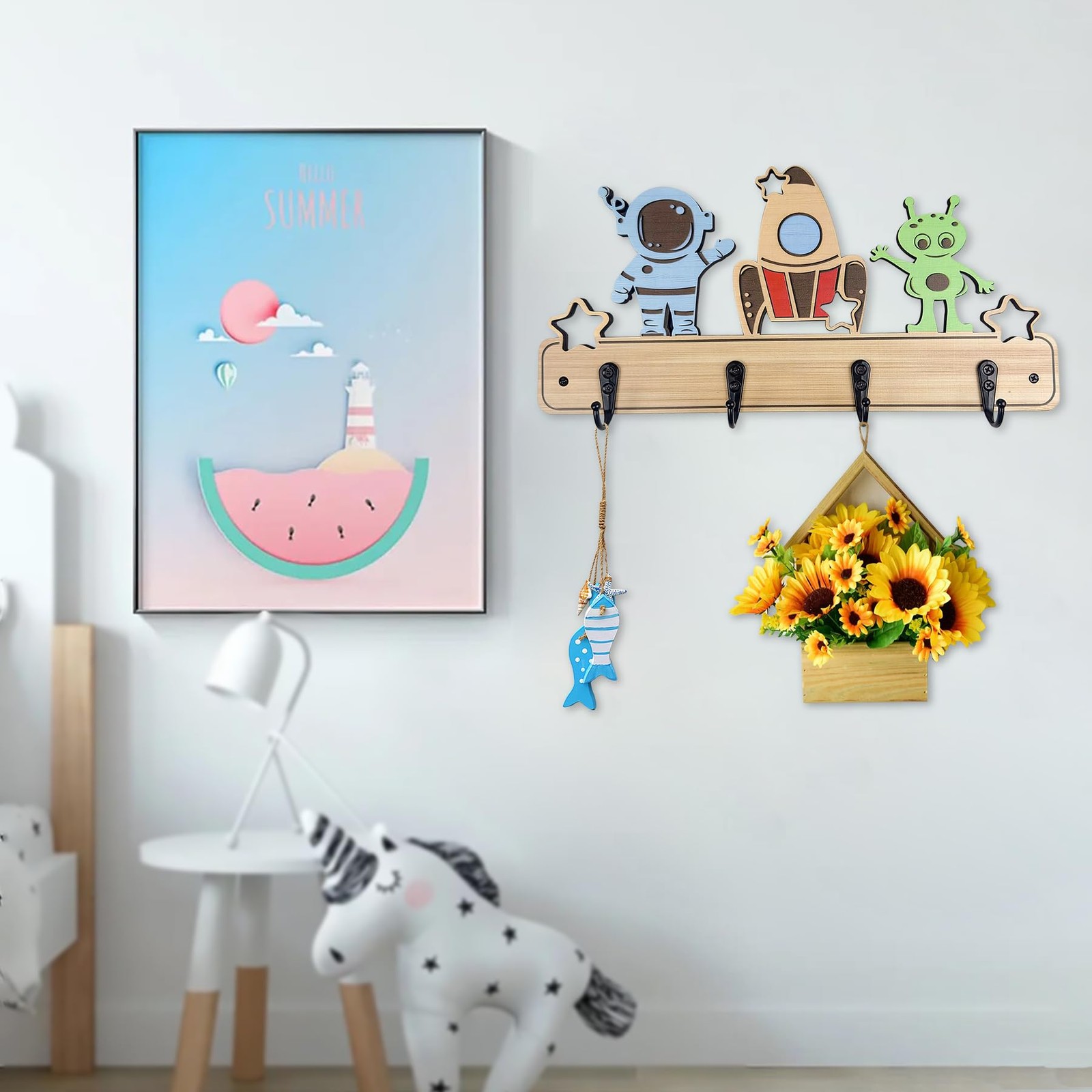 Dog Leash Holder for Wall Mount, Farmhouse Wooden Dog Claw Hooks, Paws Key Ra...