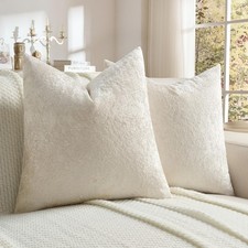 FUTEI Cream Flannel Throw Pillow Covers 20x20 Inch Set of 2,Soft Crushed Dime...