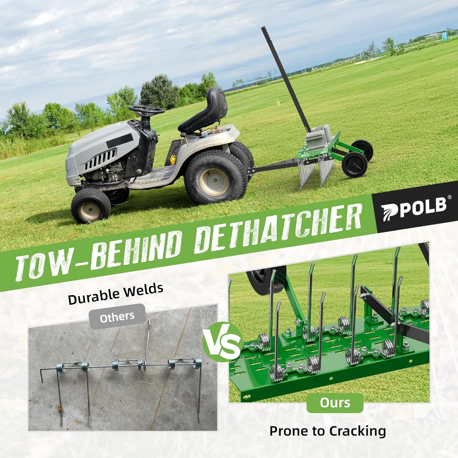 Tow-Behind Dethatcher for ATV Mower, 48"Lawn Tractor Grass Rake w/24 Steel Tines