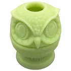 Fenton Green Satin Glass Owl Fairy Lamp Vintage Candle Holder Art Glass 4”