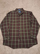 Pendleton Sir Pendleton Shirt 100% Wool Plaid Burgundy Tan Brown Mens XL
