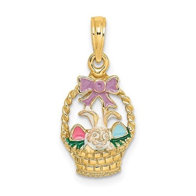 14K emailliertes Osterkörbchen mit Hase, Schleife und Eiern Bettelarmband Halskette