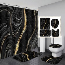 4Pcs Shower Curtain Sets Black and Gold Marble Bathroom Sets with Shower Curtain