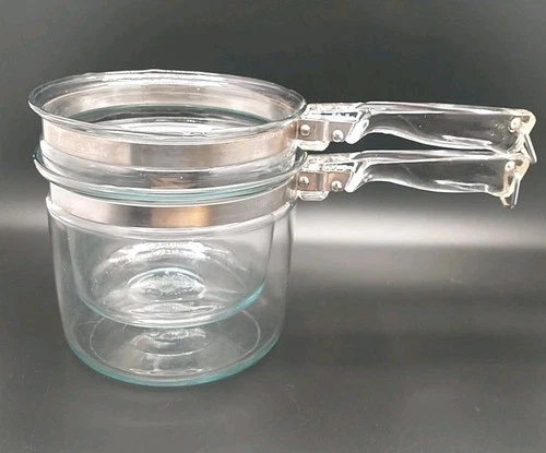 Vintage Pyrex Flameware Clear Glass Double Boiler Pots NO LID 1 1/2 Qt 6283