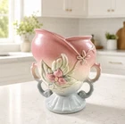 Vintage Hull Pottery Magnolia Double Vase Planter W-5-6½ Pink Blue Floral USA