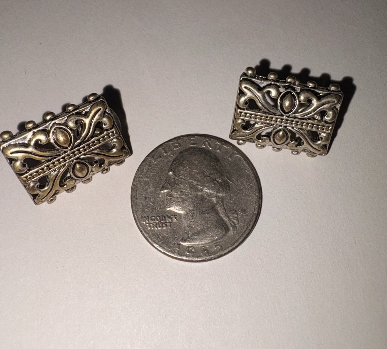 Silver Tone Rectangular Geometric Stud Statement … - image 2