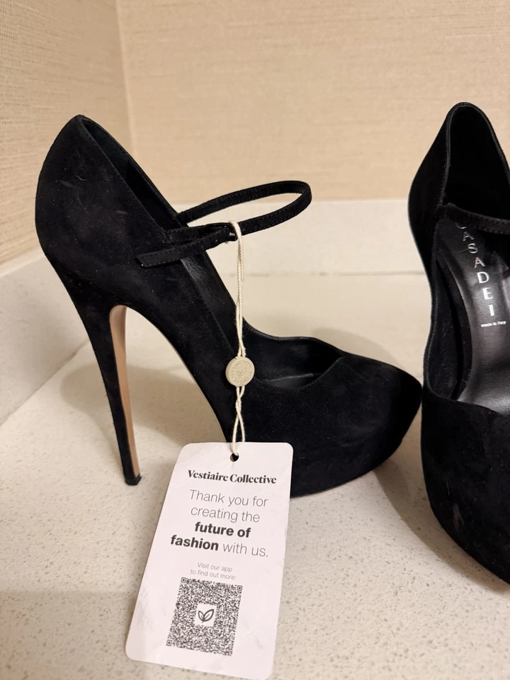 Zapatos de salón Casadei de tacón alto para mujer talla 8 gamuza negra Foto 2 de 4