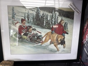 Carolina Hurricanes Art Kevin Peddicord NHL SIGNED hockey winter scene kids dog
