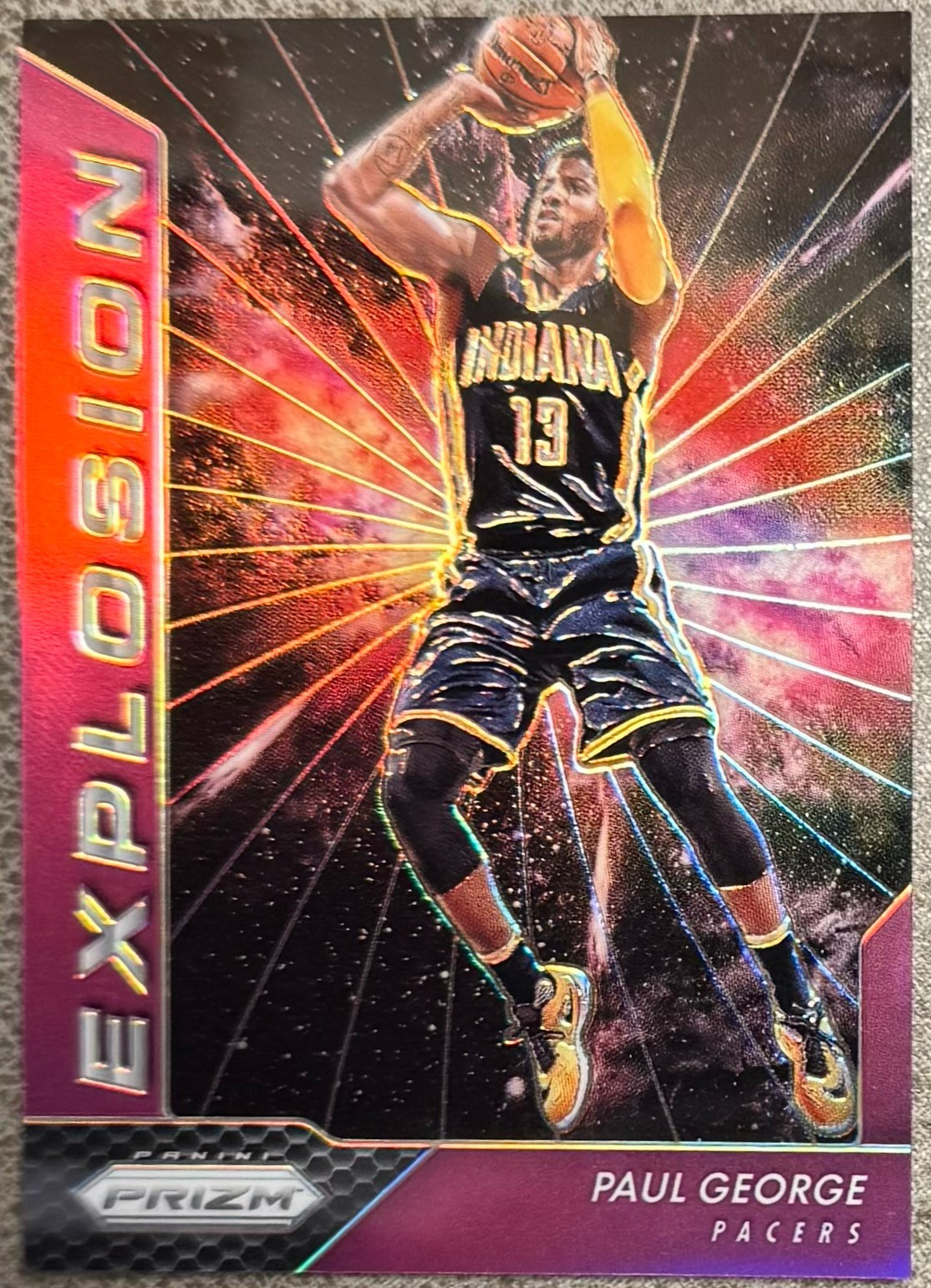 2016-17 Panini Prizm Paul George #3 Purple Parallel Explosion Insert #'d/75