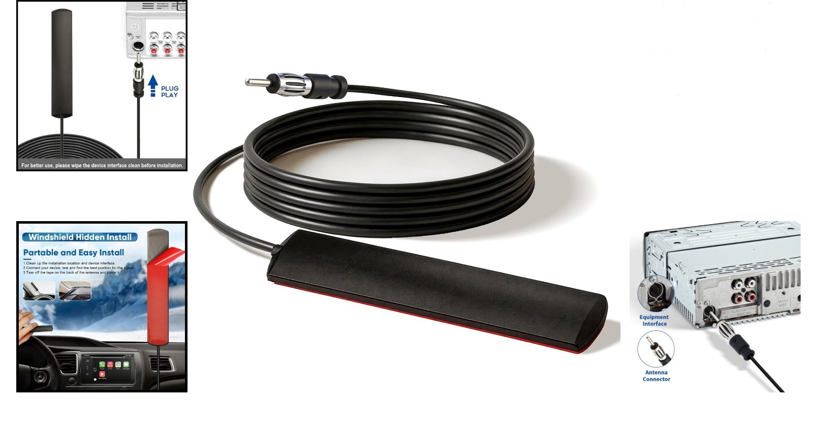 Sleek Car Stereo Antenna with 10ft Cable - Enhanced Reception for Any Vehicle