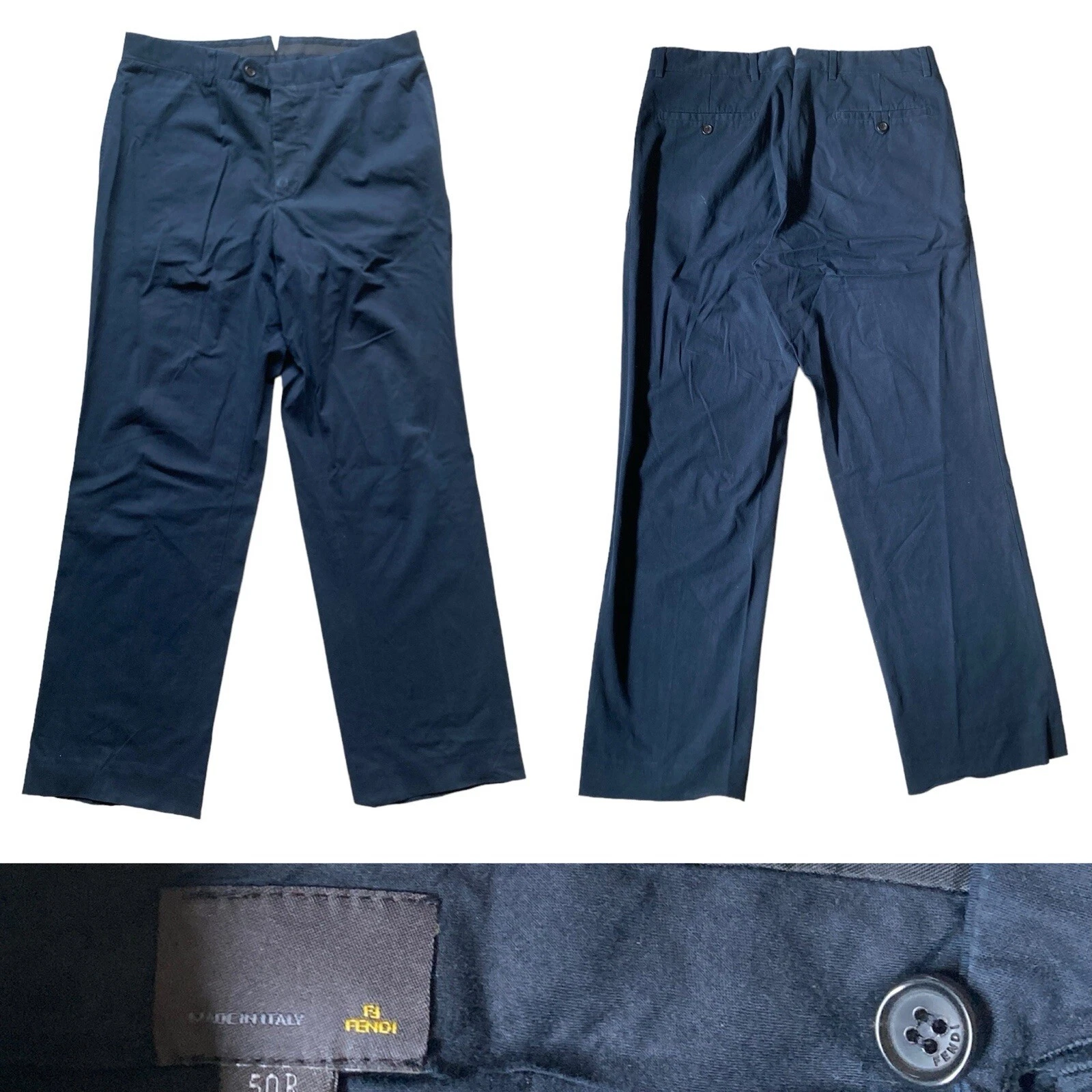 FENDI Italia pantaloni pantaloni a maglia cotone taglia 50R blu navy