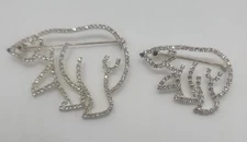 Vintage set of 2 rhinestone Mama & Baby Polar Bear brooch pins