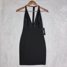 Lulus Dress Women's XS Black Sleeveless Plunge Neck Bodycon Modest Cocktail NWT