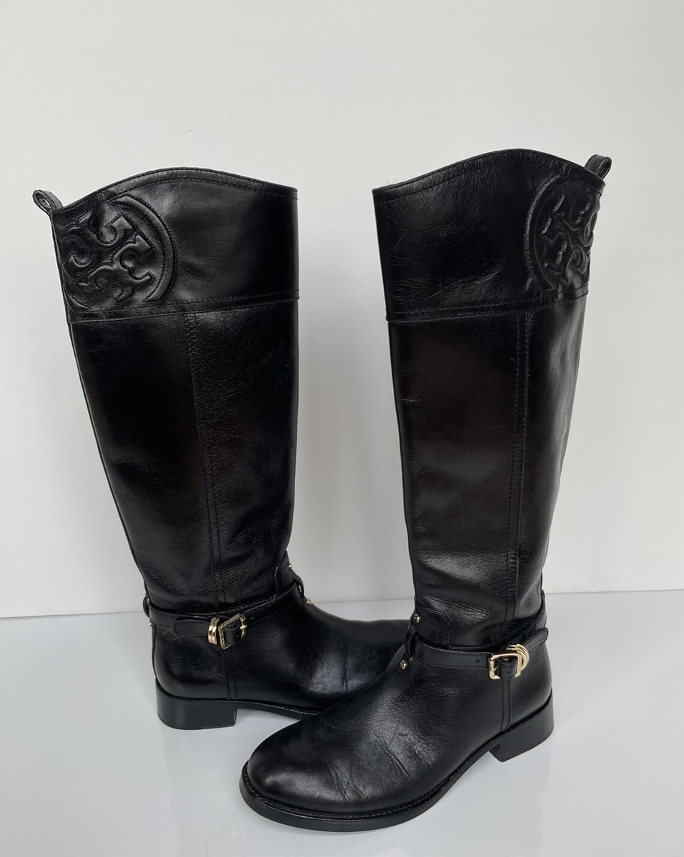 Tory Burch Women's Leather 17.5 in Zip-up Logo Boots Size 6