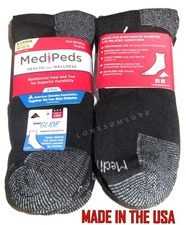8 Pairs Medipeds BIG MENS Shoe 12-15 Cushioned Non Binding Diabetic Ankle Socks