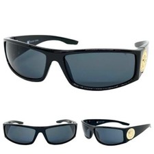 Classic Hip Hop Rapper Gangster SUN GLASSES Black Frame Gold Medallion Dark Lens