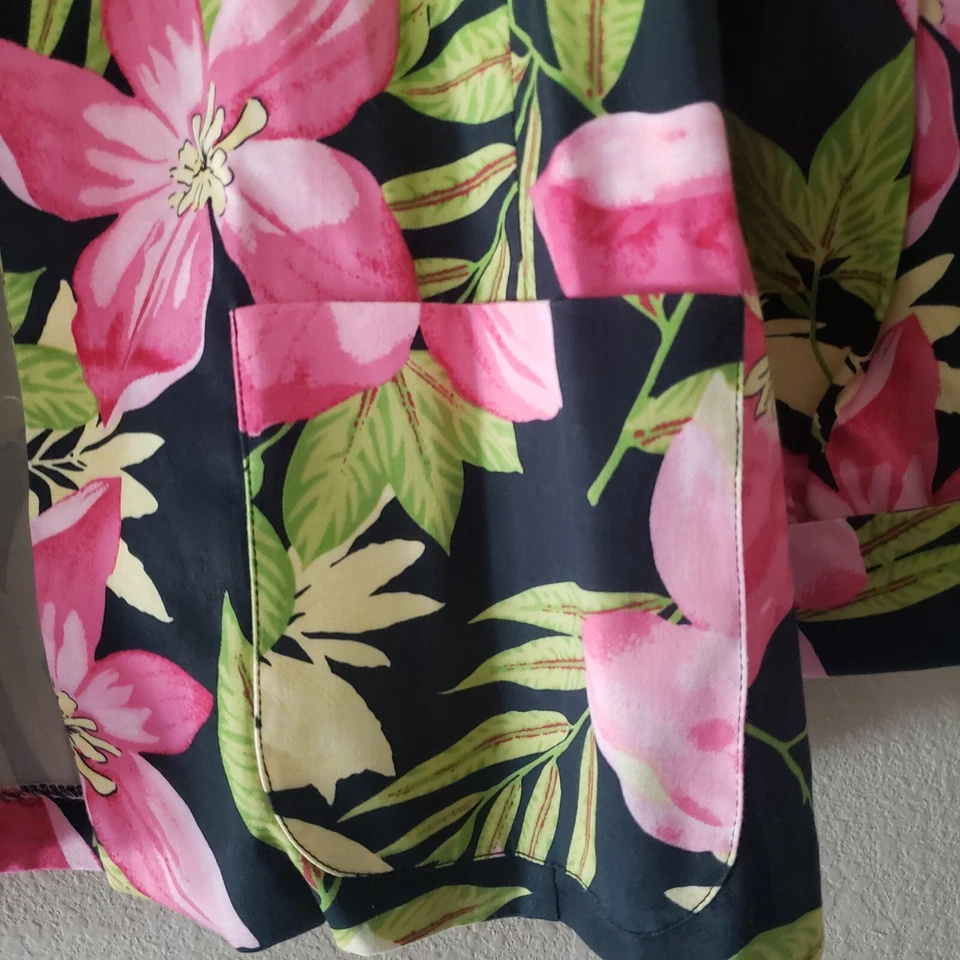 Erin London Tropical Blazer Size Medium Stretch 3/4 Cuff Sleeve Bold Pink Black - Image 3 of 4